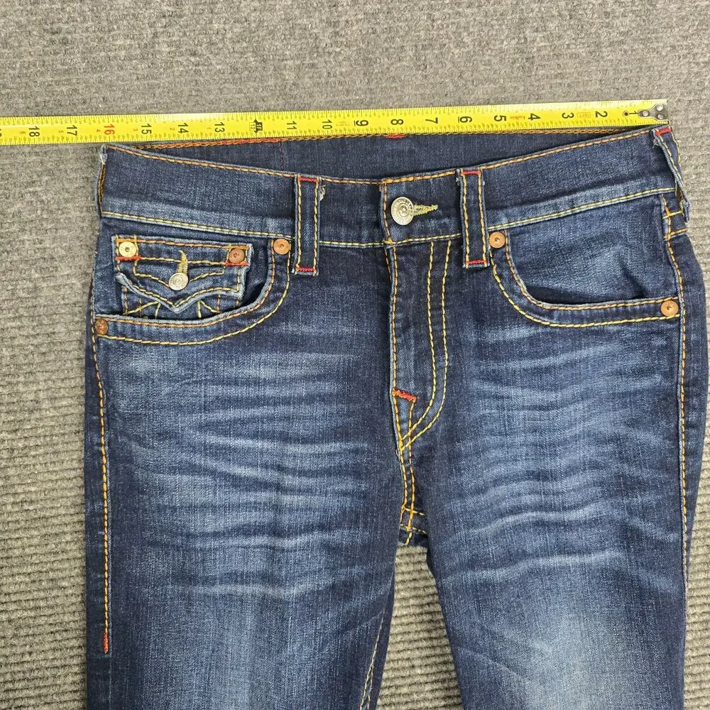 True Religion Jeans Mens 32x33 Slim Flap Big T Dark Wash Red Stitch Denim
